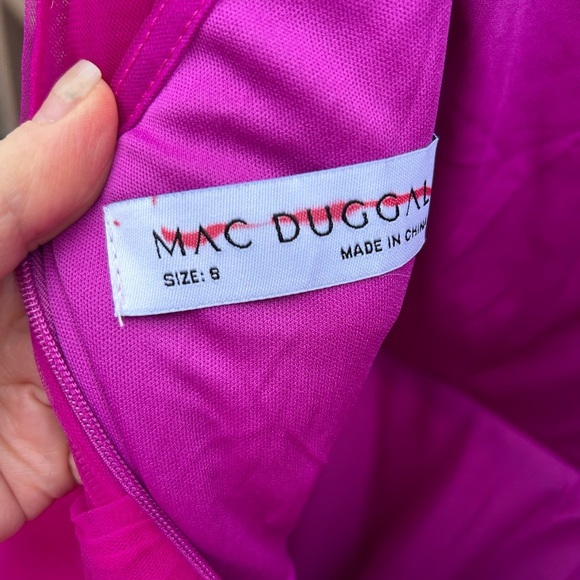 COPY - NWT MAC DUGGAL RUFFLED CAP SLEEVE V-NECK A LINE TULLE DRESS Fuchsia - Picture 6 of 7